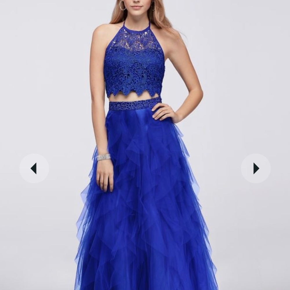 Royal blue Lace Crop Top with Tulle Two-Piece Dress